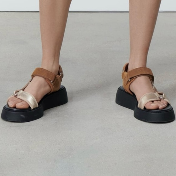 Zara Shoes - Zara Flat Strappy Dads Sandals Brown Sporty Style Thick Sole Women’s Size 36